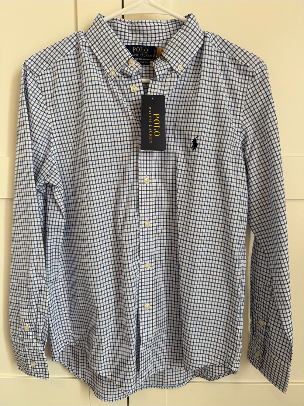 NWT Polo by Ralph Lauren boys Blue Check Button-Down Shirt  L 14/16
